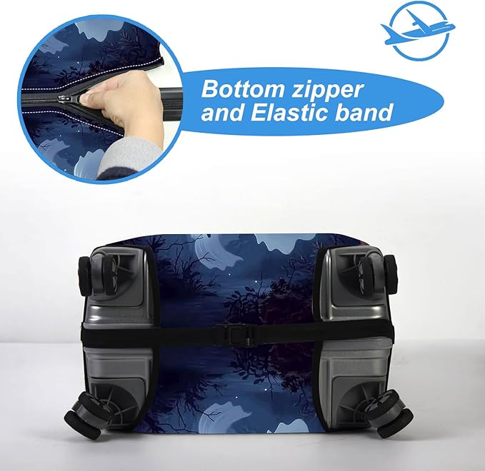 Luggage Cover Protector for 19-20 Inch Suitcases, TSA Approved Elastic Travel Suitcase Covers, Anti-Scratch Washable Luggage Sleeve for Carry On & Checked Bags, Ghosts Flying