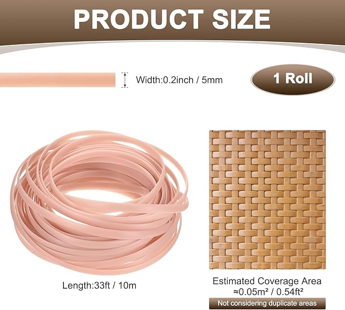 M METERXITY 1-Pack Wicker Repair Kit, 5mm x 33ft/10m Plastic Flat Rattan Replacement Supplies for Patio Furniture Repair/Basket Making/Chair Weaving, Synthetic Woven Rattan [Pink]