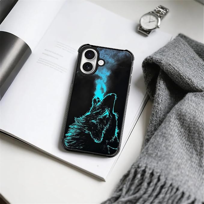 for iPhone 17 Case,for MagSafe Graphic Design for Girl Boy Soft Silicone Hard Acrylic Shock Protection Designed for iPhone 17 Blue Breathing Wolf Pattern