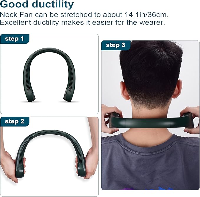 CIVPOWER Neck Fan: Portable Personal Neck Cooling Rechargeable Bladeless Fan - Hands Free 3 Speed 4000 mAh Battery USB Operated Wearable Headphone Design - Gift for Men Women Outdoor (Dark Green)