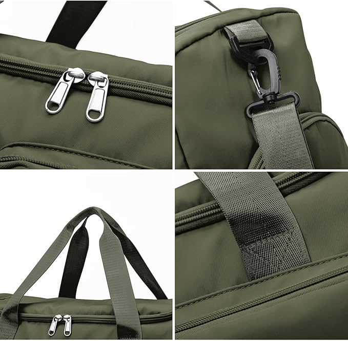 Suruid Travel Duffel Bag with Shoes Compartment Sports Gym Bag with Dry Wet Separated Pocket for Men and Women, Overnight Bag Weekender Bag Training Handbag Yoga Bag - Olive Green