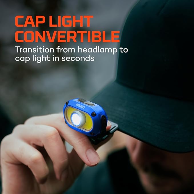 NEBO MYCRO 550+ Rechargeable Headlamp | 550 Lumens, 7 Light Modes, Water Resistant, Detachable Hat Clip, Super Bright Head Lamp for Camping & Hiking, Includes USB Charging Cable – Blue