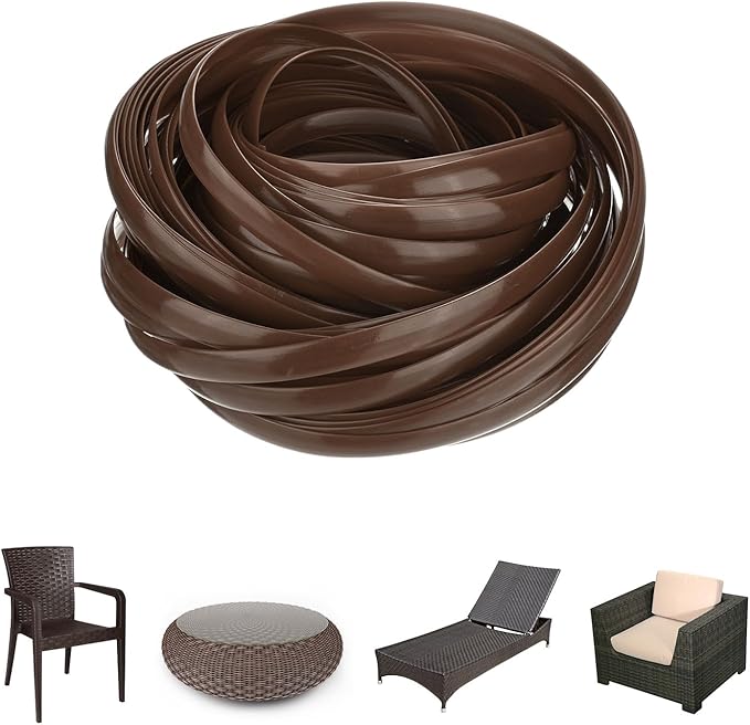 M METERXITY 1-Pack Wicker Repair Kit, 8mm x 66ft/20m Plastic Flat Rattan Replacement Supplies for Patio Furniture Repair/Basket Making/Chair Weaving, Synthetic Woven Rattan [Brown]
