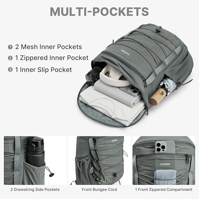 G4Free Hiking Backpack for Women Men 20L Lightweight Travel Backpacks Daypack Outdoor Daily Camping, Dark Gray-green