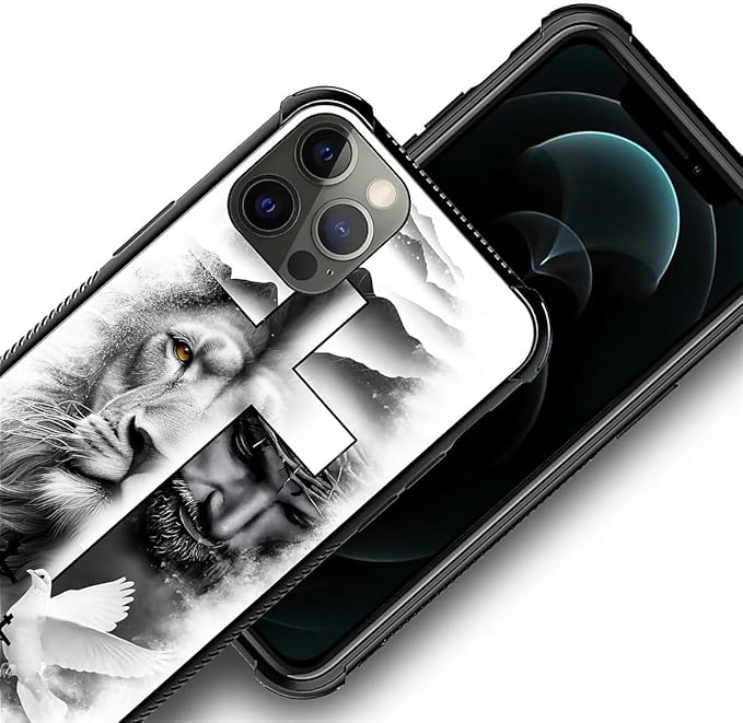 for iPhone 11 Pro Max Case, Lion Cross Jesus Christ Dove Pattern Graphic Design Girl Boy Soft Silicone Hard Acrylic Shock Protection for iPhone 11 Pro Max