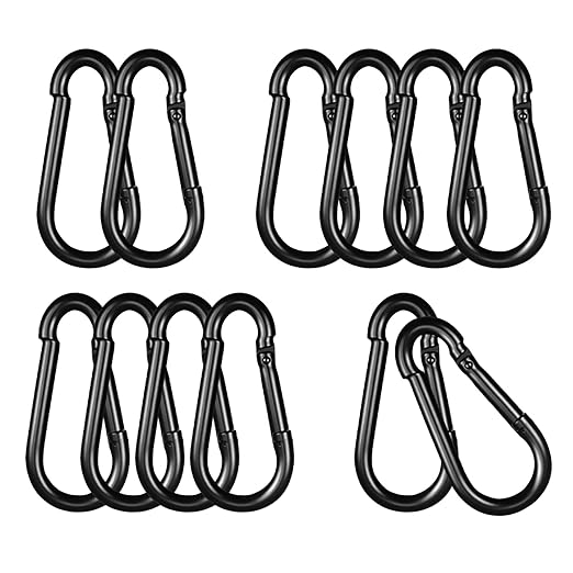Black Carabiner, Heavy Duty Galvanized Steel Spring Snap Hook Carabiner Clips with 260LBS Holding Capacity, Ideal for Outdoor, Hammock, Swing and Travel (10PCS M6 2.4Inch)