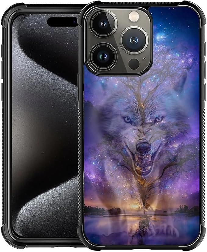 for iPhone 16 Pro Max Case, Wolves in The Woods Pattern Graphic Design Girl Boy Soft Silicone Hard Acrylic Shock Protection for iPhone 16 Pro Max