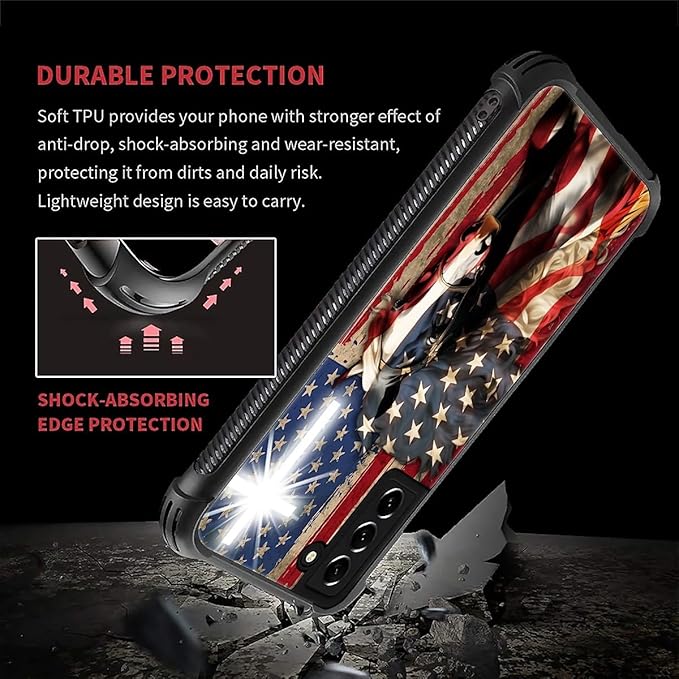 for Samsung Galaxy S21 Plus Case, Red American Flag Horse Cross Pattern Graphic Design Girl Boy Soft Silicone Hard Acrylic Shock Protection for Samsung Galaxy S21 Plus