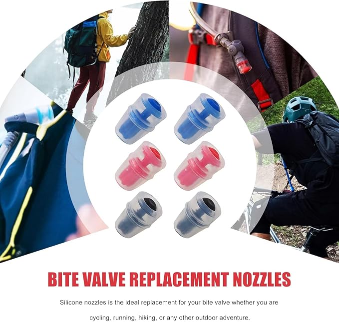 6pcs Multicolor Replacement Bite Nozzles for Osprey/Nathan & Hydrapak Hydration Reservoirs - Lead-Free Silicone Sheaths