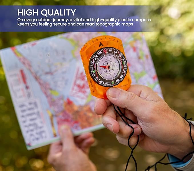Orienteering Compass - Hiking Backpacking Compass - Advanced Scout Compass Camping and Navigation - Boy Scout Compass Kids - Childrens Compasses for Map Reading - Baseplate Compass Survival