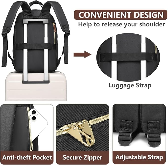 Laptop Backpack for Women Bag - 15.6 inch Work Travel Backpack with USB Charger College Bookbag Waterproof Business Computer Backpack Anti-theft Casual Backpacks for Nurse Teacher Beige Black Brown
