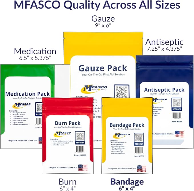 MFASCO First Aid Kit Bandage Refill Pack - Comprehensive Assorted Fabric Bandaids - Small Bandaids for On-the-Go - Reliable First Aid