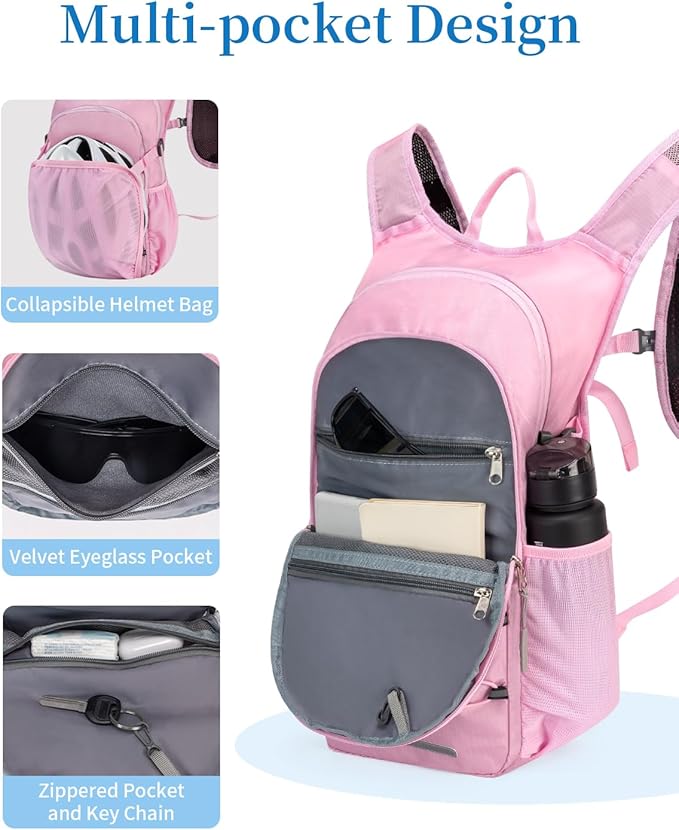 Hydration Backpack with 2L Water Bladder, Hiking Water Backpack for Men Women with Phone Pocket and Helmet Holder