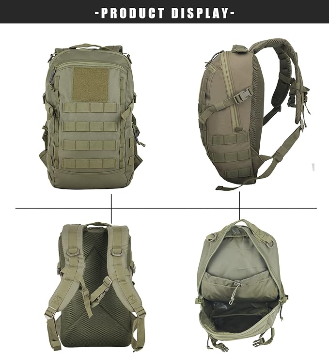 Miramrax 12L Small Backpack Day Pack - Mini Tactical Backpacks Military Daypack Molle Bag Rucksack Bug Out Bag for Hiking Camping Trekking (Green)