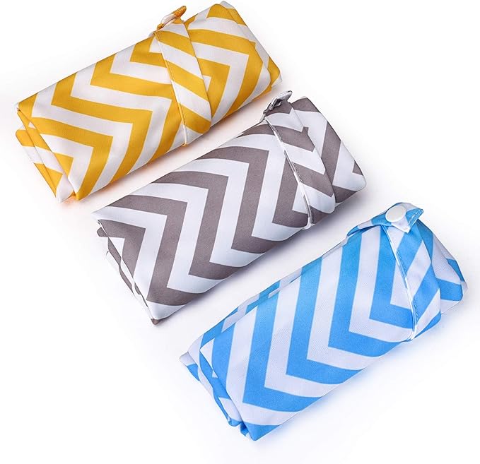 3 PCs Cloth Diaper Wet Dry Bags Waterproof Reusable Stroller Travel Beach Pool Daycare Soiled Baby Items Yoga Gym Bag for Swimsuits or Wet Clothes-Chevron-11 x 11"