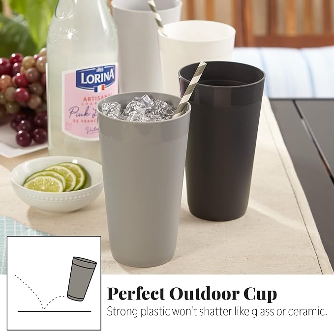 US Acrylic Newport 20 ounce Unbreakable Plastic Stackable Water Tumblers in Grey Stone | Set of 12 Drinking Cups | Reusable, BPA-free, Made in the USA, Top-rack Dishwasher and Microwave Safe | Unbreakable, Stackable, Drinking Cups, Reusable, BPA-free, ...
