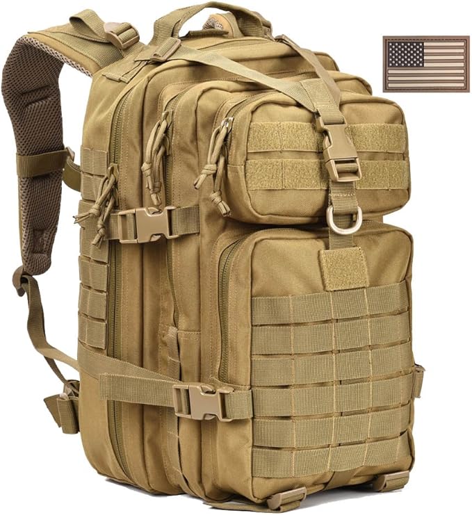 REEBOW GEAR Tactical Backpack for Men Army Molle Military Style Assault Pack Bug Bag Backpacks Daypack (34L Tan)