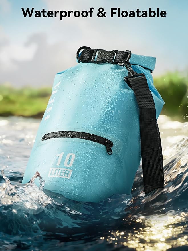 HEETA Waterproof Dry Bag with Front Zippered Pocket for Women Men, 5L/10L/20L/30L/40L Roll Top Lightweight Dry Storage Bag Backpack for Travel, Kayaking, Boating, Rafting, Camping, Hiking & Beach