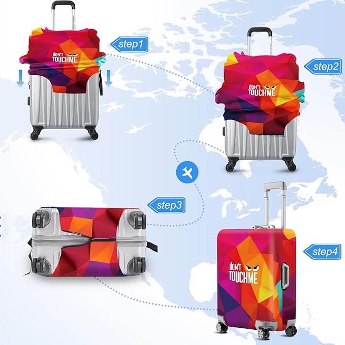 Don't Touch Me Funny Travel Luggage Cover-Neon Geometric Stretchable Airplane Suitcase Protector Sleeve,Universal Washable Fit for 20-26 Inch Checked Baggage,Water Resistant Durable Luggage Protector