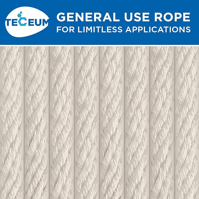 TECEUM Cotton Rope 3/16” (5 mm) – 300 FT – Strong All-Purpose Braided Rope – Natural Cotton – for Crafting, Сamping, Clothes Line, DIY, Indoor & Outdoor Use – Natural