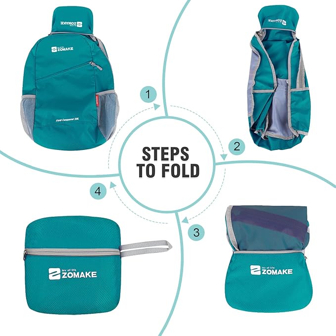 ZOMAKE Lightweight Packable Backpack, Foldable Backpacks Small Daypack for Hiking Water Resistant Day Bag for Travel(Turquoise Green)