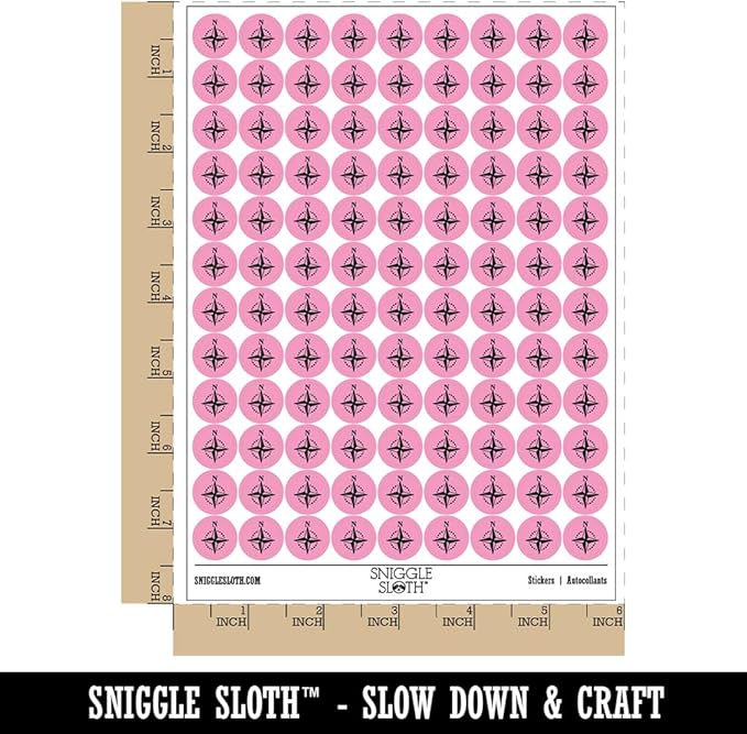 Compass Rose Nautical Star Navigation Map 200+ Round Stickers - Matte Finish - 0.50" Size - Light Pink