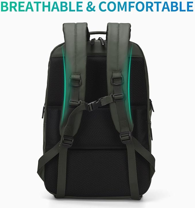 Expandable Business Backpack with 17" Laptop Compartment - Waterproof, Airline Approved, 33L-42L Capacity, for Work & Travel, Green