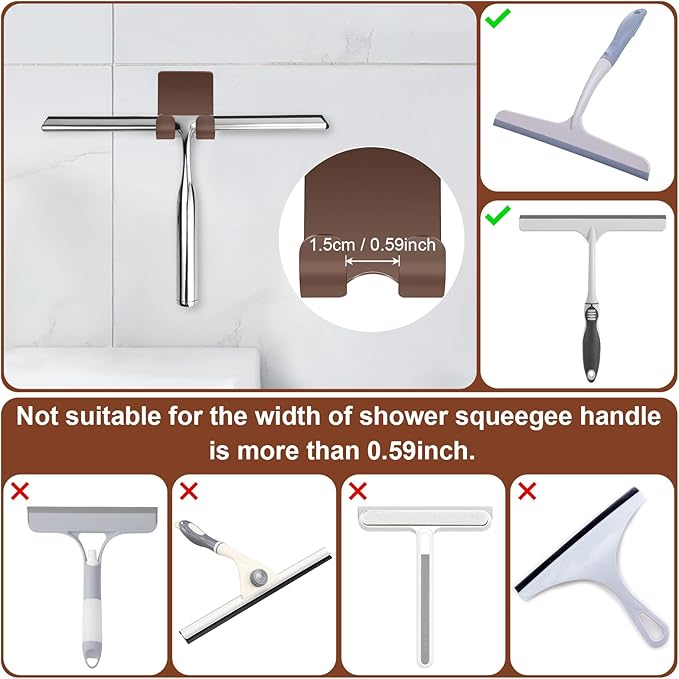 CGBE 4 Pack Shower Hooks - Self Adhesive Shaver Holder Hanger for Bathroom, Damage Free Wall Hooks for Razor, Loofah Sponge - Brown