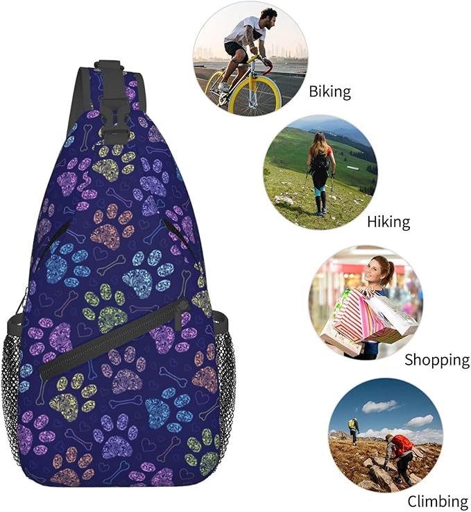 Dog Paw Sling Bag For Women Men Cute Footprint Backpack Crossbody Shoulder Bag Sling Backpack Chest Bag Travel Hiking Casual Sport Daypack