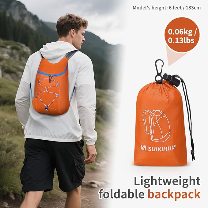 20L Hiking-Daypack Lightweight Foldable Travel Packable Backpack for Camping Cycling Outdoor, Orange