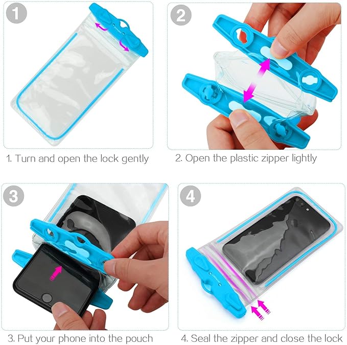 Universal Waterproof Phone Pouch, 4 Pack Waterproof Phone Case for iPhone 17/16/15/14 Pro Max Samsung Galaxy Note up to 6.9", IPX8 Cellphone Dry Bag Beach Essentials, Lanyard Included