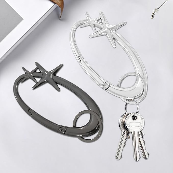 2PCS Star Carabiner, Shiny Y2K Cute Carabiner, Cool, Simple Alloy Material, Suitable for Men and Women, Suitable for Wallet and Gift
