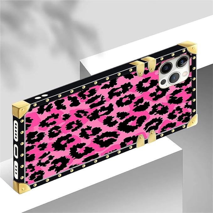 Compatible with iPhone 12 Pro Max Case, Pink Black Leopard Luxury Golden Decoration for Girl Women Soft TPU Shockproof Protective Hard PC Back for iPhone 12 Pro Max