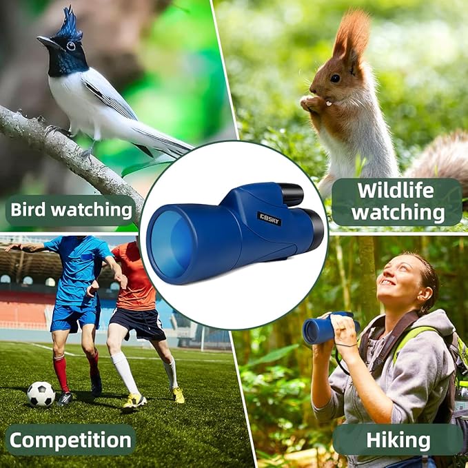 Gosky Monoculars Telescope, 12x55 HD Monocular for Adult with BAK4 Prism & FMC Lens, Lightweight Monocular with Smartphone Adapter Suitable for Bird Watching Hunting (Blue)