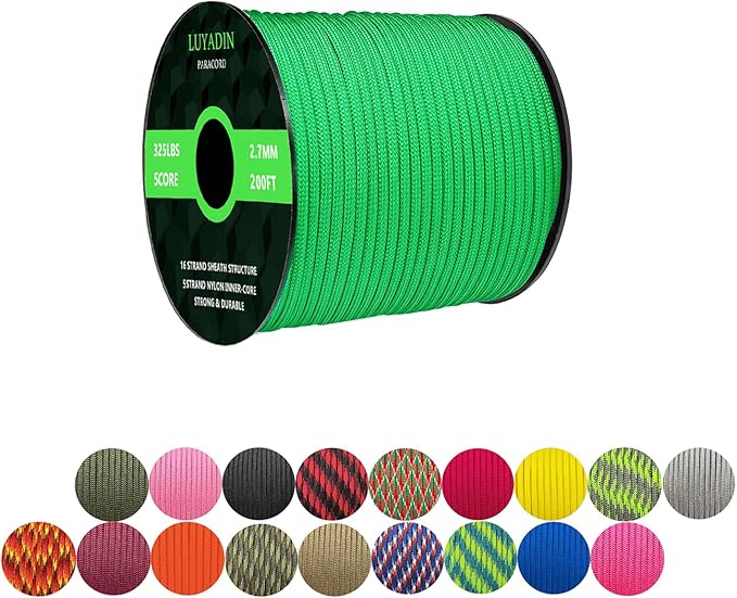 Paracord 325lb Diameter 2.7mm - 5 Strand Parachute Spool Cord - 100ft 200ft,Paracord for Camping,Hiking,Fishing,Outdoor and DIY