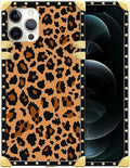 Compatible with iPhone 12 Pro Max Case, Brown Leopard Texture Luxury Golden Decoration for Girl Women Soft TPU Shockproof Protective Hard PC Back for iPhone 12 Pro Max