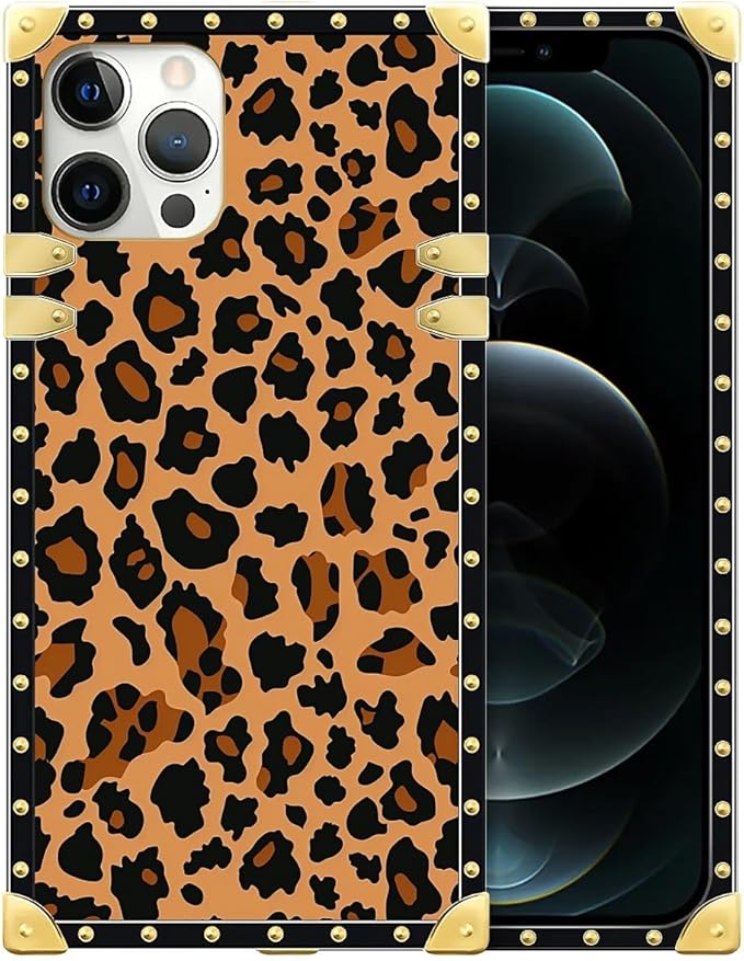 Compatible with iPhone 12 Pro Max Case, Brown Leopard Texture Luxury Golden Decoration for Girl Women Soft TPU Shockproof Protective Hard PC Back for iPhone 12 Pro Max