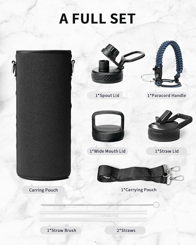 Trebo Water Bottle 40oz with Paracord Handle, Half Gallon Large Vacuum Triple Wall Stainless Steel Insulated Water Jug with Holder Strap Straw Spout Lids, Leakproof Keep Cold & Hot, Grayish purple