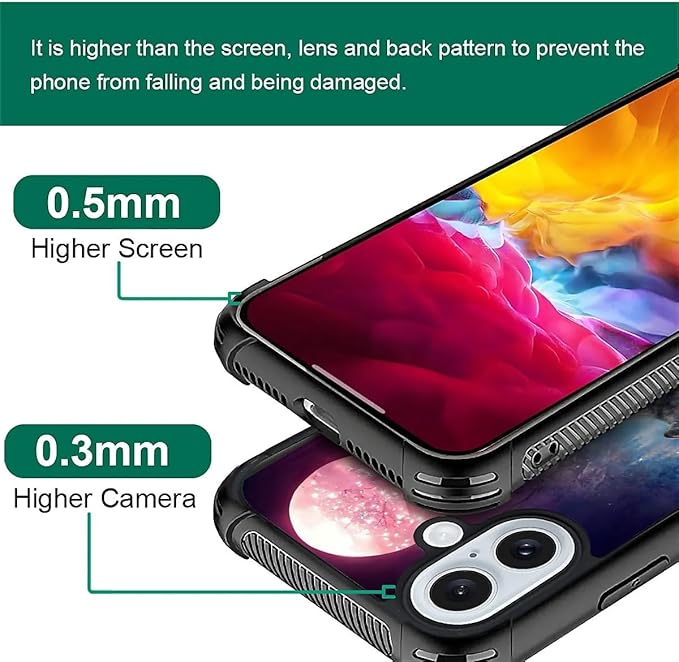 for iPhone 16 Case, Star Two Wolfs Howling Pattern Graphic Design Girl Boy Soft Silicone Hard Acrylic Shock Protection for iPhone 16