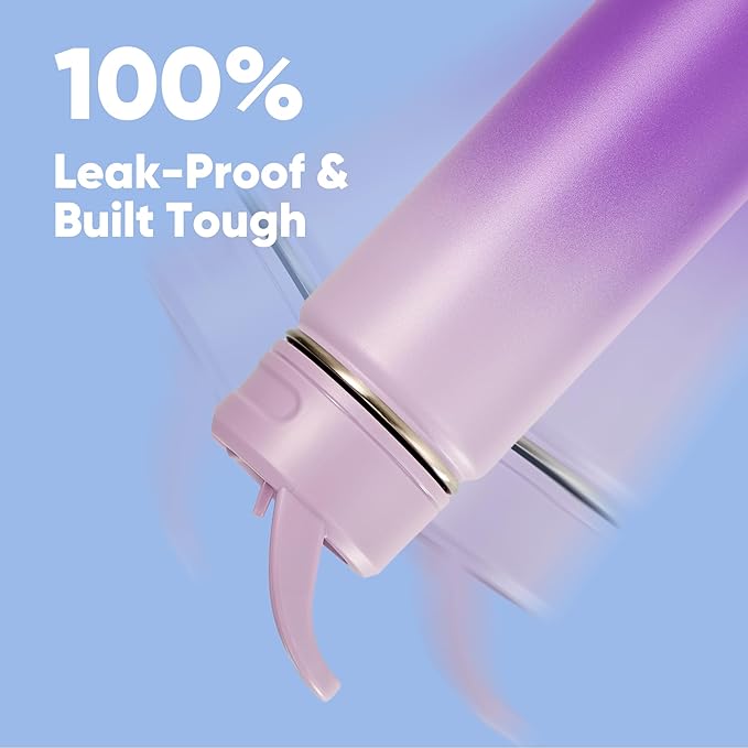 Fijinhom 24oz Insulated Stainless Steel Water Bottle with Straws, Double Wall Vacuum Insulated Bottles, Metal Thermo for Travel, Sports, Leak-Proof, BPA Free, Women & Men, Purple Gradient