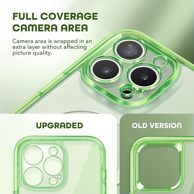 TIESZEN for iPhone 15 Pro Max Case, Compatible with MagSafe, Built-in Screen Protector and Camera Protection, Full Body Dustproof Shockproof Hard Phone Case 6.7",Bright Green