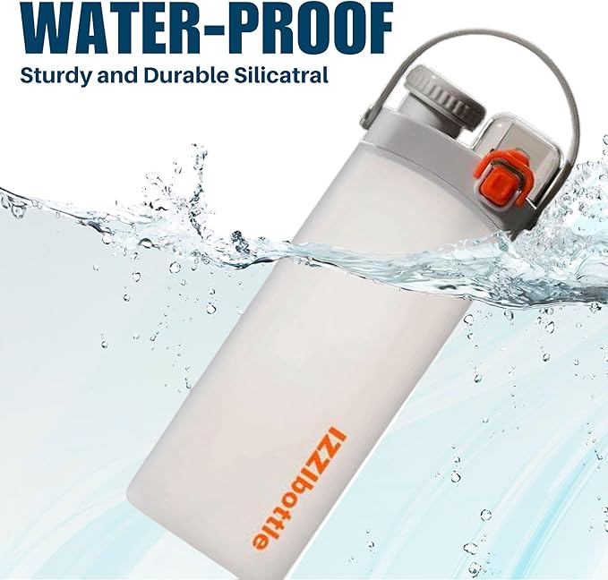 IZZI bottle Collapsible Lightweight Silicone Water Bottle (600ml, White) | BPA Free, Eco-Friendly, Medical Grade | Leakproof Bottle for Sports, Travel, Hiking, Gym, Outdoor Adventures and Daily Use
