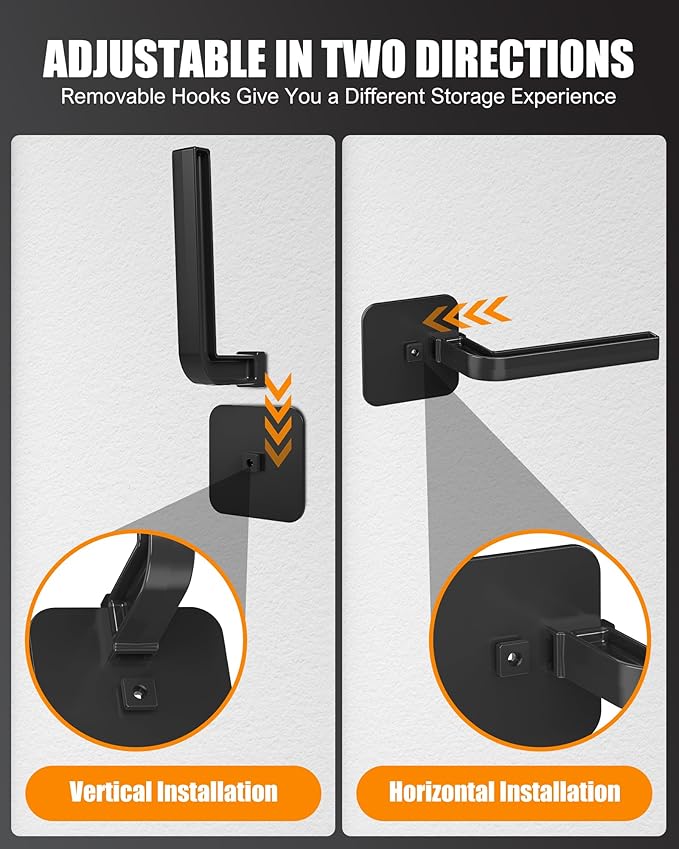 Hat Rack for Hat Storage (8-Pack), Multi-Purpose Hat Organizer, Strong Adhesive Hat Hooks for Wall Hat Organizer for Baseball Caps, Two Mounting Options Hat Hook, Black