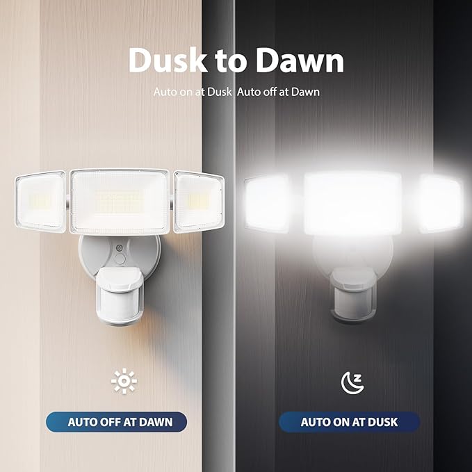 Onforu 100W LED Motion Sensor Outdoor Lights, Dusk to Dawn Flood Light Outdoor Motion Sensor, Hardwired Security Lights Floodlights Outside 11000LM 6500K Daylight IP65 Waterproof (White) (Pack of 2)