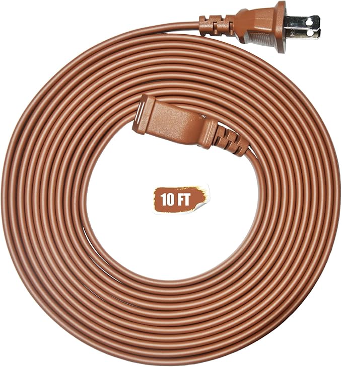 Brown Extension Cord 10FT Flat Extension Cord for Indoor/Outdoor Use with Single Outlet - Ideal for Christmas Lights, Lamps, Cameras, Household Appliances