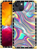 Compatible with iPhone 15 Case, Holographic Abstract Iridescent Textures Luxury Golden Decoration for Girl Women Soft TPU Shockproof Protective Hard PC Back for iPhone 15