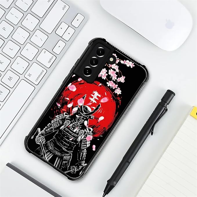 for Samsung Galaxy S21 FE Case, Sakura Japanese Samurai Pattern Graphic Design Girl Boy Soft Silicone Hard Acrylic Shock Protection for Samsung Galaxy S21 FE