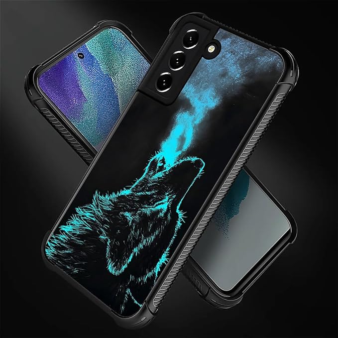 for Samsung Galaxy S22 Plus Case, Blue Breathing Wolf Pattern Graphic Design Girl Boy Soft Silicone Hard Acrylic Shock Protection for Samsung Galaxy S22 Plus