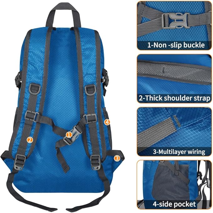 30L Large capacity Lightweight Packable Foldable Backpack，women and men Hiking backpack，Outdoors Travel Backpack (Blue)