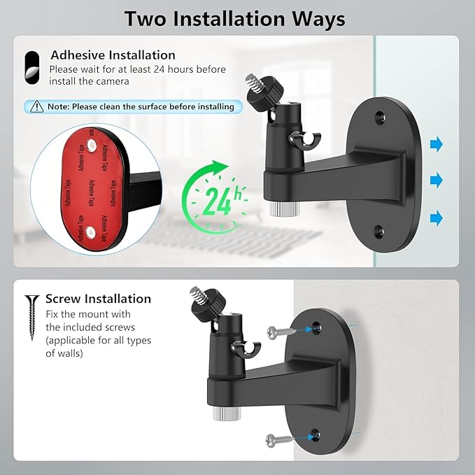 2Pack Ring Camera Wall Mount for Ring Stick Up Cam & Ring Outdoor Cam Plus, 360 Degree Adjustable No Drilling Mount for Ring Outdoor Indoor Camera(Black)